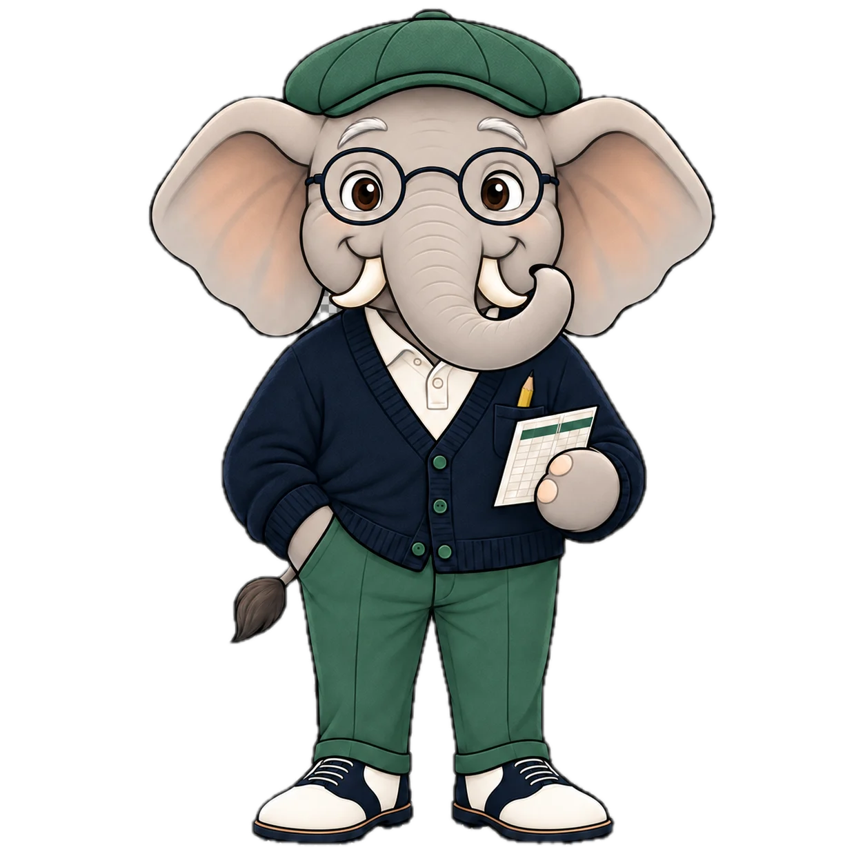 Elder Mentor elephant mascot viewed front